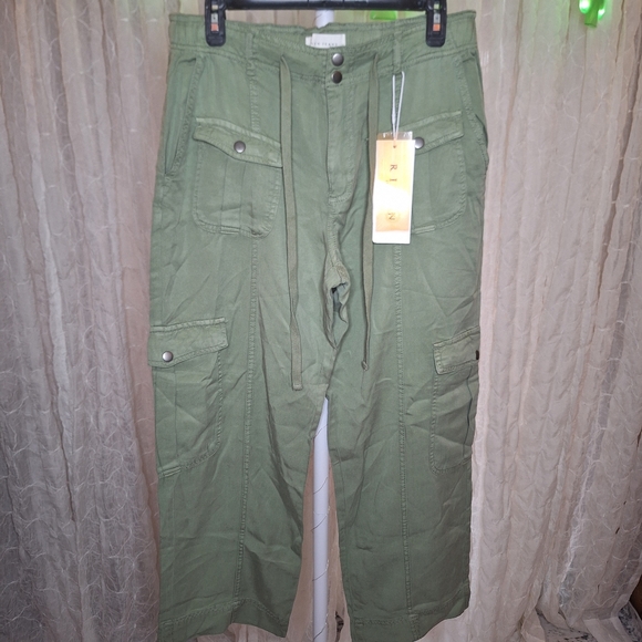 Risen Jeans Pants - Risen M Sage High-Rise Cargo Utility Pants Soft & Drapey Straight Leg Boutique